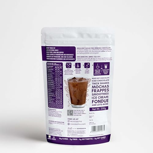 Image of Cocosutra Sugar Free Drinking Chocolate Mix - Mocha | Hot or Cold | Low Carb, Low Calorie | Stevia & Erythritol Based | 200g | Zero Sugar, Low Carb, Low Calorie, Stevia & Erythritol Based, Keto Friendly