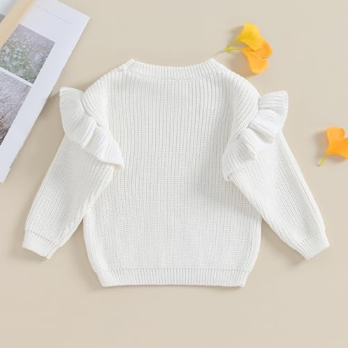 Honganda Infant Baby Girl Cable Knit Sweater Ruffle Shoulder Long Sleeve Solid Color Fall Winter Pullover Sweater3