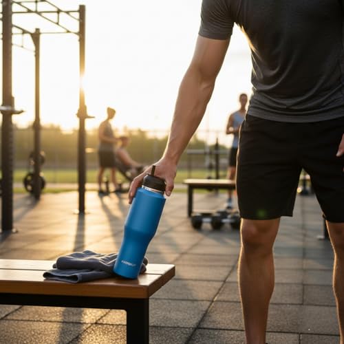 Image of Insulated Water Bottle 40oz with Straw /Spout Lids, Stainless Steel Water Bottles Keep Cold 24h&Hot 12h, Metal Water Bottle with Straw that Fits in Cup Holder, Water Bottle Leak-proof,BPA Free