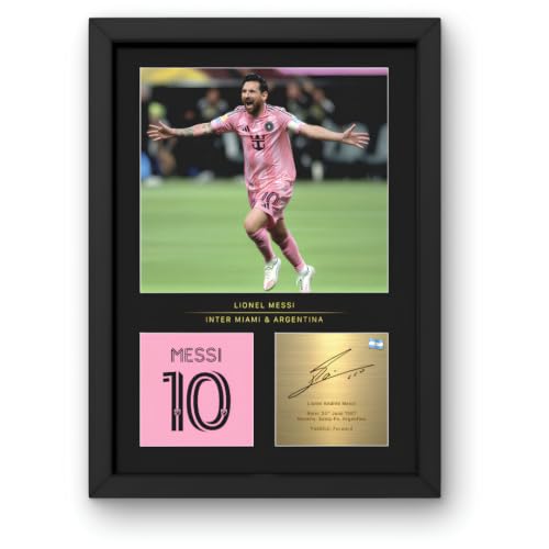 WIN FC - Fußball-Foto: Lionel Messi, A4, digital signiert - Wanddekoration für Schlafzimmer, Büro & Mancave