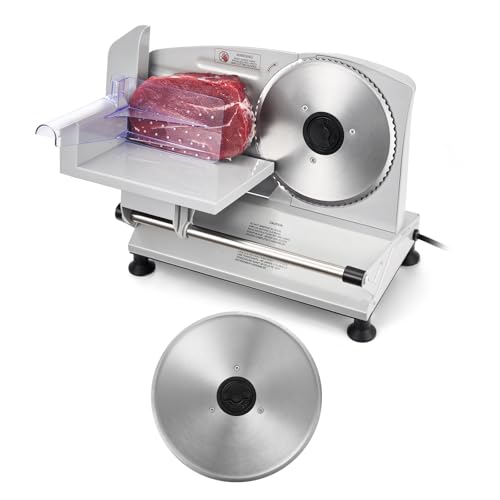 VEVOR Meat Slicer, 6.7' Electric Deli Slicer Machine with 2 SUS420 Blades, 0-0.6 inch Adjustable Thickness, 150W Home Food-Slicer for Meat, Ham, Baguett, Steak, ETL Approved
