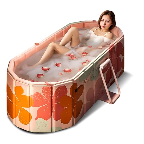Image of Bath Tub for Adult for Bathroom, Foldable SPA Tub for Home Use with Drainage Hole, Thickened Insulated Ice Bath Tub, Inflatable BathTub for Adults, Ice BathTub for Adults (Peach Flower)