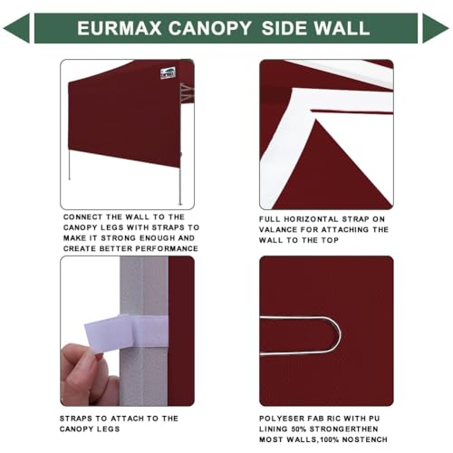 Image of Eurmax USA 10x4.8 Pop Up Canopy SunWall-UV Protection for Tents,Blocks Sunlight&Wind,Water Resistant Side Wall Only,Easy Hook & Loop Installation,Fit for 10FT Straight Leg Shelters&Gazebo,Burgundy