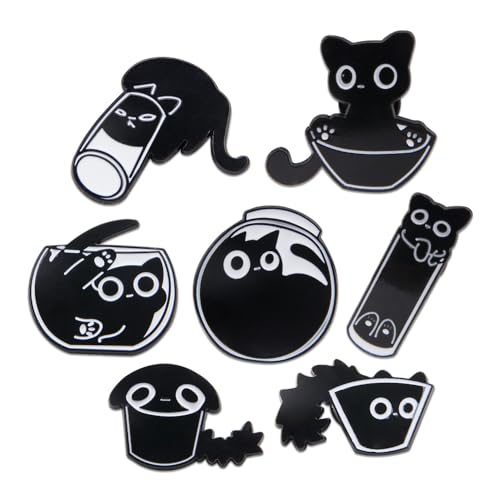 ZORZA - ZORZA 7Pcs Creative Black Cat Enamel Pins Cute Cartoon Animal Brooch Pins for Fun Cat Pins Unique DIY Decorations,Perfect Accessory for Jackets and Outfits, Zinc, no gemstone