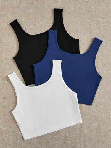 Image of Toochki Women's Knitted Sleeveless Solid Sqaure Neck Ribbed Tank & Crop Tops (Pack of 3)