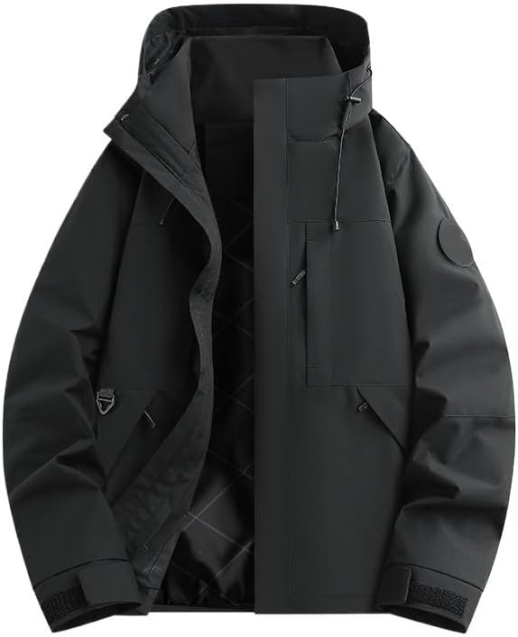 Mens Outdoor Hooded Workwear Jacket Waterproof Windproof Hiking Casual Trendy Jackets Outerwear