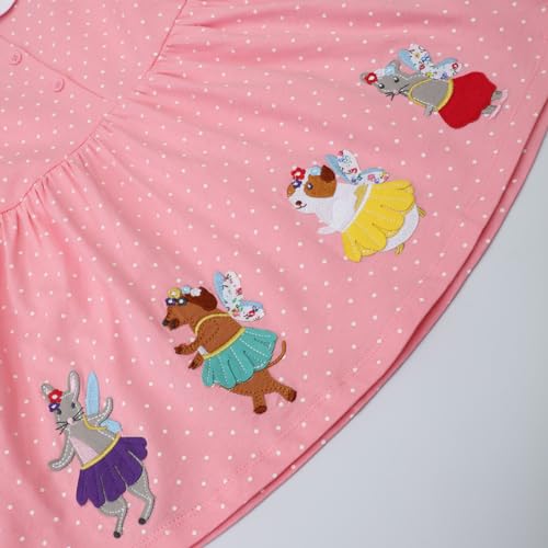 Image of Girls Cotton Long Sleeve Casual Cartoon Appliques Striped Jersey Dresses