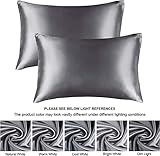 Mulberry Satin Silk Pillowcase for Hair and Skin - Soft Breathable Smooth Both Sided Silk Pillow Cover Pair - Standard Size 50x75cm, 2pc (Dark Gray Pillow) - Image 8