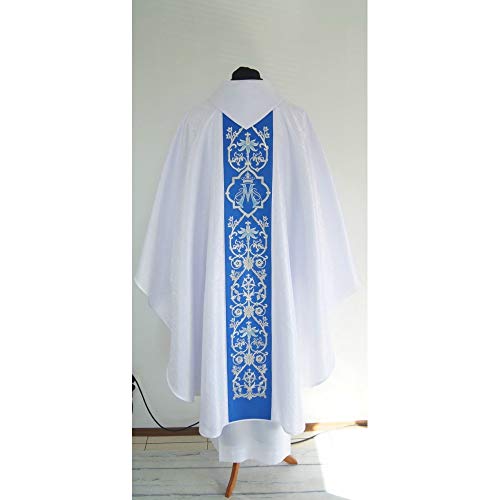 Vestment Marian - Gothic style Chasuble with a matching stole, two colors. White/Blue and Blue/Blue3