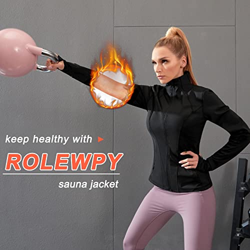 Rolewpy Sauna Suit For Women Sweat Sauna Jacket Gym Workout Sweat Suits Workout Boxing (Black, Medium) #TOP4