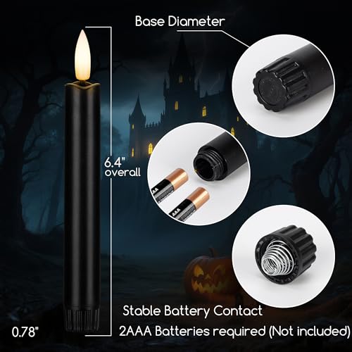 Image of Black Flameless Taper Candles with Remote, 6.4 Inch Halloween Candlesticks, Plastic Short LED Candles for Home Party Festival Decor, 6 Pack