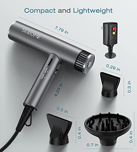 Blow Dryer,110000Rpm High-Speed Brushless Motor, Fast-Drying Negative Ions Intelligent Constant Temperature Hair Care Dryers, Professional Hair Dryer With 3-In-1 Attachments, For Home&Salon (Grey) #TOP6