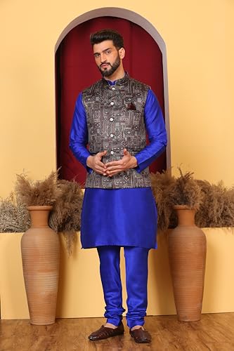 Image of Kurta With Churidar & Multicolor Nehru jacket Set
