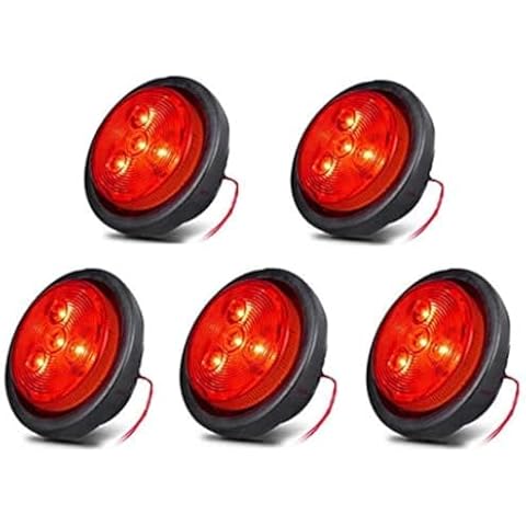NEW SUN 2.5" Round LED Trailer Lights, Red LED Clearance Marker Lights 4 Diodes 12V, Waterproof, w/Grommet and Pigtails for Trailer, Truck, RV, Boat, Fender, Cab Panel Lights, 5 Pcs Pack Cover