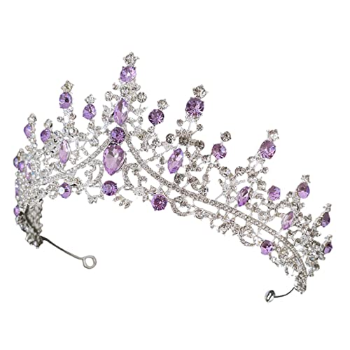 HONMEET Coroa De Cristal Roxo Capacete De Casamento Coroas Tiara Para Noiva Pequena Tiara Traje Medi