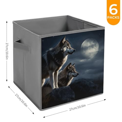 Boîtes de rangement pliables grand volume motif loup et lune - 3