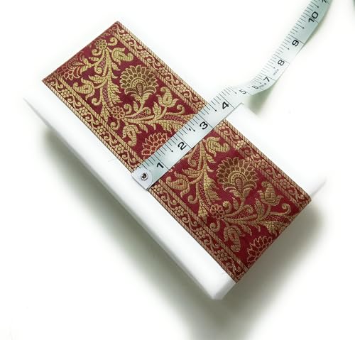 Image of Brocade Ethnic Work 9 Meter Laces and Borders Material for Dresses, Sarees, Lehenga, Suits, Blouses, Dupatta, chunri and Crafts (Maroon)