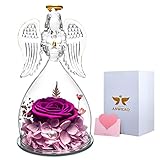 ANWEAO Mothers Day Birthday Gifts for Women Mom Grandma Wife, Glass Angel Figurines Gifts with Pretty Purple Flowers for Anniversary Wedding