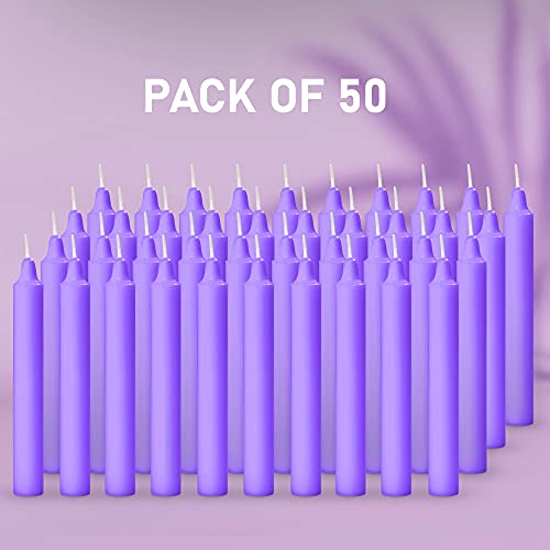Image of AuraDecor Pack of 50 Stick Candles || Especially Meant for Healing, Chakras, Ritual Candles, Decoration, Lighting, Home Decor || Burning Time 3 to 4 Hours Each (Purple), Paraffin Wax