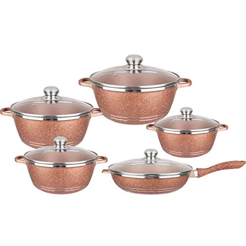 Juego de utensilios de cocina antiadherentes con tapas de vidrio, revestimiento de mármol para cocinar fácilmente en casa
