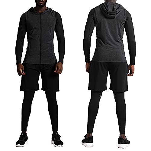 Image of BUYJYA 5Pcs Men's Compression Pants Shirt Top Long Sleeve Jacket Athletic Sets Gym Clothing Mens Workout Valentine's Day gift