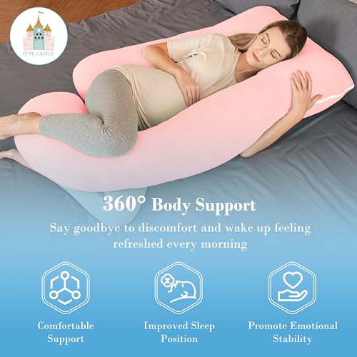 Image of Cute Castle Cooling Cover Pregnancy Pillows, Soft U-Shape Maternity Pillow with Removable Cover - Full Body Pillows for Adults Sleeping - Pregnancy Must Haves - Jumbo 57 Inch - Pink