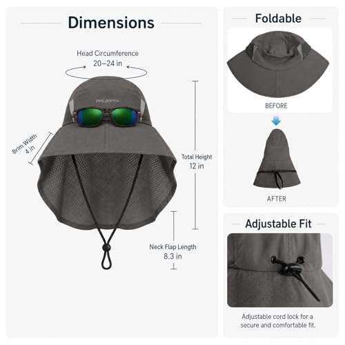 Image of Palmyth Fishing Hat Wide Brim Sun Hat with Neck Flap & Sunglasses Storage