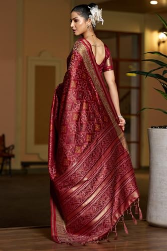 Image of SGF11 Women's Kanjivaram Patola Silk Saree Silk Saree Pure Golden Zari With Blouse Piece