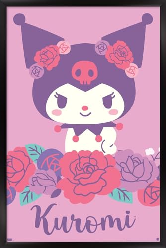 Hello Kitty and Friends: 24 Flowers - Kuromi Wall Poster, 34L" x 22.4W", Black Framed Version