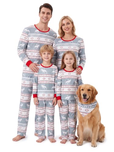Image of IFFEI Matching Family Pajamas Sets Christmas PJ's with Letter and Plaid Printed Long Sleeve Tee and Bottom Loungewear