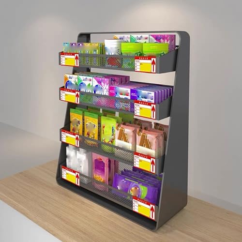 Présentoir à bonbons noir 4 niveaux pour comptoir de magasin et cuisine