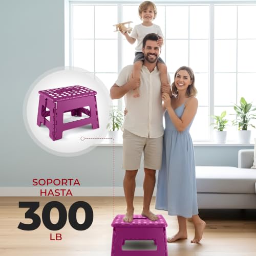 Miniatura 3 de Utopia Home Taburete Plegable 9 Pulgadas, Superficie Antideslizante Taburete Plegable Para Niños Y Adultos, Con Asa De Transporte, Capacidad De Carga 300 Lbs, Paquete De 1, Morado