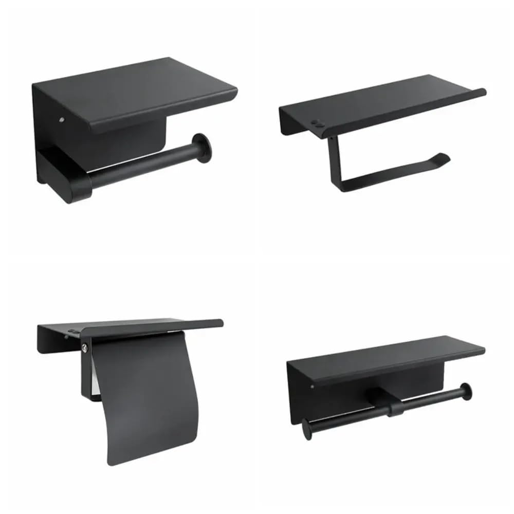 Toilettenpapierhalter 1PC Mit Tablett Toilettenpapierhalter Edelstahl Schwarz/Silber Wandmontage(Black-Style 4)