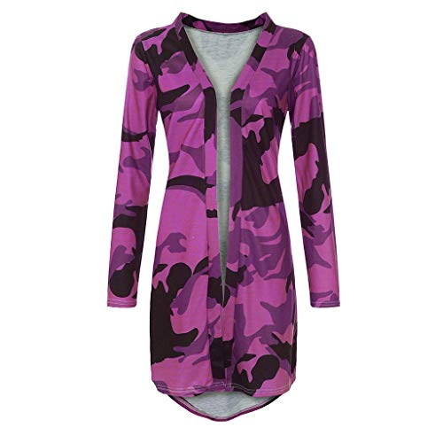 Toimothcn Womens Thin Camouflage Cardigan Tops Long Sleeve Slim Jacket Outerwear Coat(Purple,XXL)