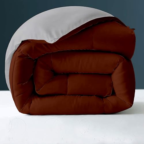 Image of Day Care - 600 GSM Hotel Quality-Down Alternative Reversible Comforter (60 inch x 90 inch Inches /228cm x 228cm) - Comforter Single Bed|Chocolate Brown /Silver