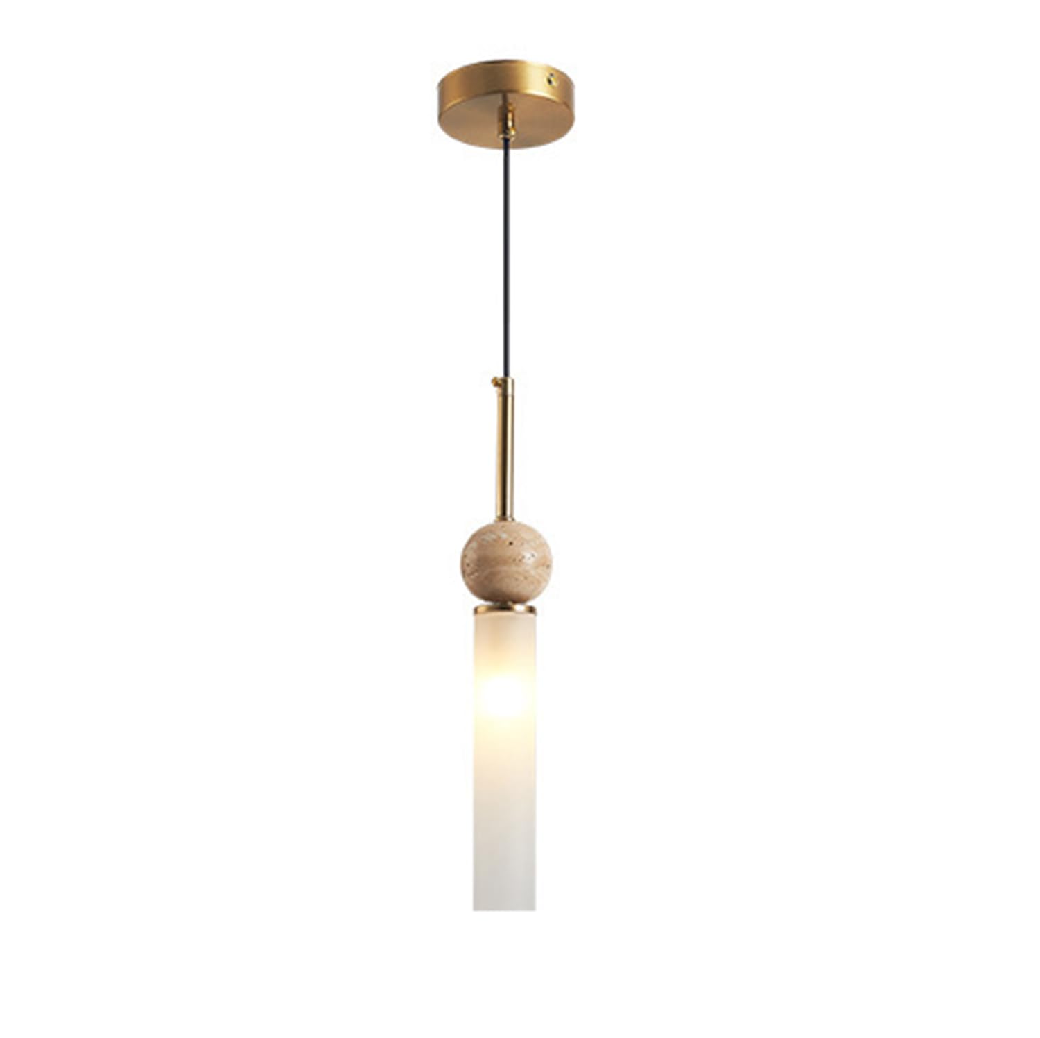 Lampada a sospensione con paralume in travertino naturale e acrilico