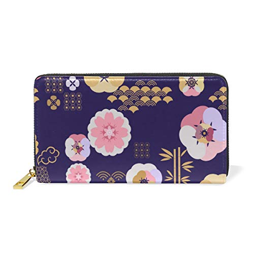 Preisvergleich Produktbild GIGIJY Geldbörse, schönes japanisches Muster, mehrere Kreditkartenfächer, Tasche für Frauen, echtes Leder, mit Reißverschluss
