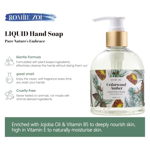 Image of ROMIIE ZOI Liquid Hand Soap, Cedarwood, 260ml /8.7 fl.oz | With Gift Box, Gentle cleansing, nourishes skin without drying