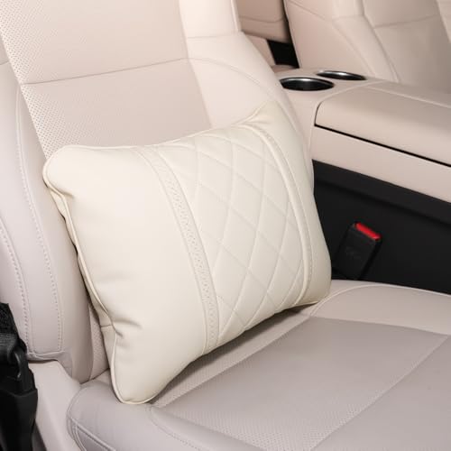 Car Pillows Napa Leather Car Seat Rest Cushion Car Lumbar Pillow for Mercedes Benz Maybach S-Class Lumbar Support Pillow car Accessories?Beige?