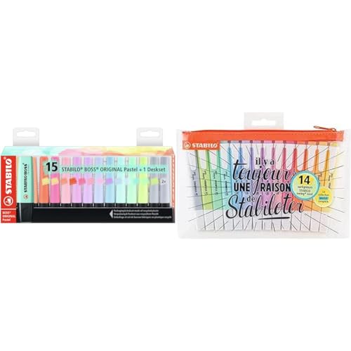 Surligneur pastel STABILO BOSS ORIGINAL lot de bureau fournitures scolaires et dessin