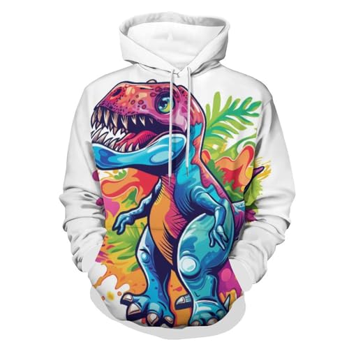 Pullover dinosaure coloré au motif de feuilles artistiques et vibrantes