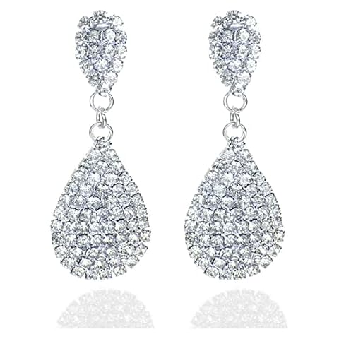 Rhinestone Teardrop Dangle Earrings for Women, Kucheed Sparkly Bridal Bridesmaids Crystal Dangle Drop Earrings,Silver Twinkle Diamond Chandelier Earrings,Fashion Wedding Party Earrings Jewelry Cover
