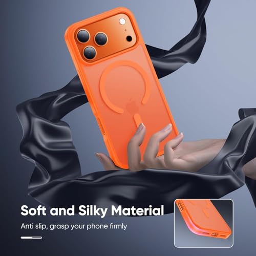 Image of Elzzi Magnetic for iPhone 17 Pro Max Case (Compatible with MagSafe) Slim Translucent Matte Shockproof with Anti-Fingerprint Phone Case, Cosmic Orange