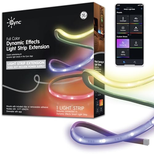 Image of Cync GE Dynamic Effects Smart LED Light Strip Extension, Room Decor Aesthetic Color Changing Lights, LED Lights for Bedroom and TV, Works with Amazon Alexa and Google, 8 Ft Extension ONLY