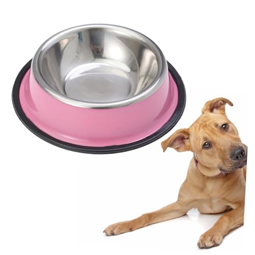 Gatuida Cuenco Antideslizante Inoxidable para Perros y Gatos Comedero para Mascotas Base Boca Color Rosa