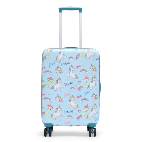 Image of NOVEX Unicorn Kids Trolley Bags For Girls With 4 - Wheels | Polycarbonate Spinner Bag, Turquoise Blue | Unique Luggage /Suitcase For Cute Girl Kid - 22 Inch | Water Resistant, 58 Cm