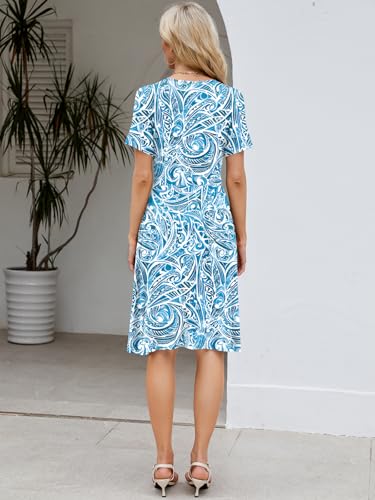 Image of Naggoo Womens Summer Dresses for Women 2026 Spring Floral Sundress Short Sleeve V Neck Wrap Dress with Pockets