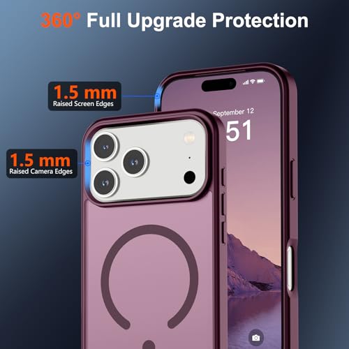 Image of SUPFINE Magnetic for iPhone 17 Pro Case (Compatible with MagSafe)(Military Grade Drop Protection) Translucent Matte Shockproof with Anti-Fingerprint Phone Cover 2025,Wine Red
