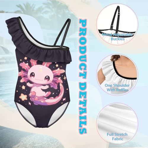 Forchrinse Girls One Piece Swimsuit Cute Axolotl One Shoulder Bathing Suit Summer Ruffle Swimwear with Adjustable Strap3