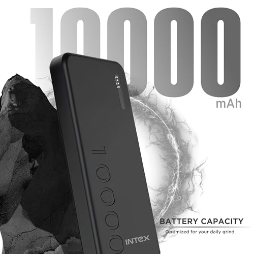 Image of Intex PowerFlex 10K 10000mAh Power Bank with 12W, Dual USB Output, Type-C & Micro USB Input, LED Battery Indicators, Portable Charger for Smartphones & Tablets (Black)